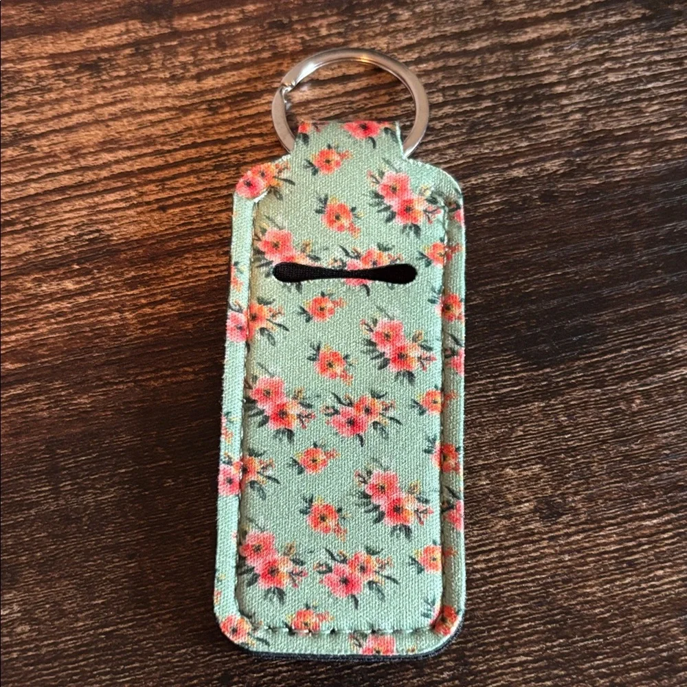 Floral‎ Mint Green Lip Balm/Lipstick Keychain Holder